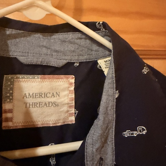 Men's Medium Hawaiian Button Floral Design, Blue Haggar Collection Shirt - Picture 5 of 6